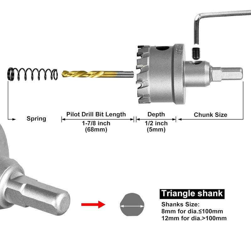 SALI 1-7/8" (48mm) TCT Hole Saw Kit Tungsten Carbide Tipped Hole Saw Drill Bit with Titanium-Plated Pilot Drill bit for Metal, Stainless Steel, Iron, Wood, Plastic - Image 4